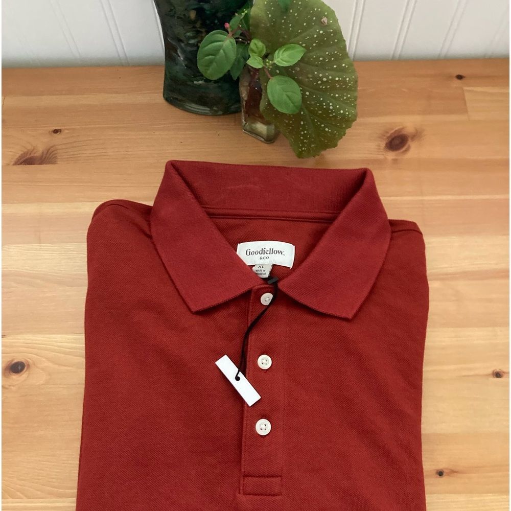 Goodfellow & Co Rust Long Sleeve Polo Shirt Size XL New With Tags - Picture 2 of 8